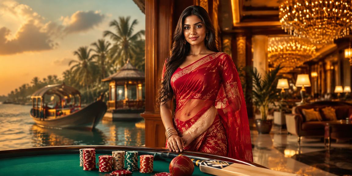সুন্দরবনের পটভূমিতে শাড়ি পরা একজন বাংলাদেশি নারী ক্রিকেট বেটিং উপভোগ করছেন